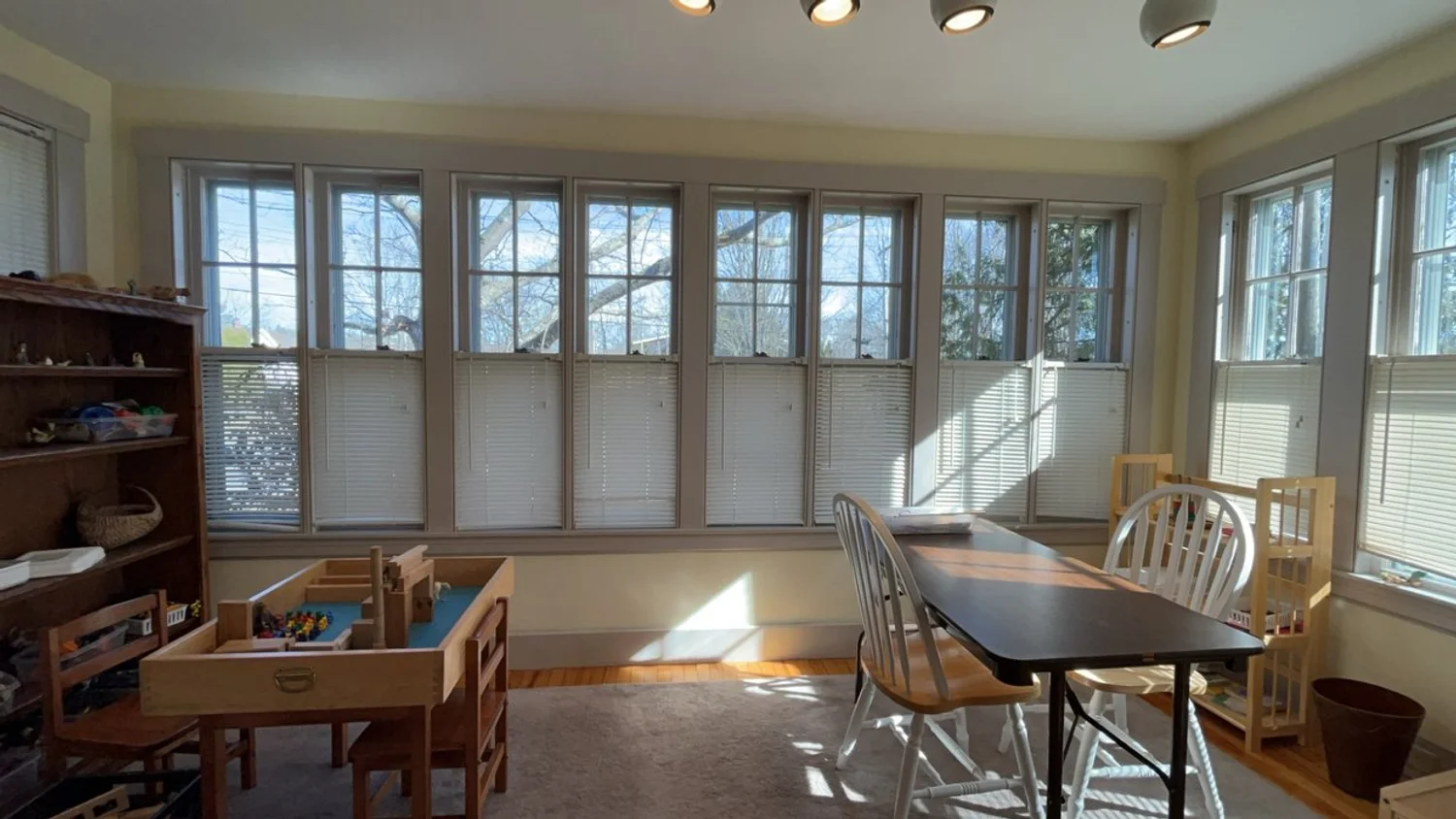 A welcoming play therapy room with natural light